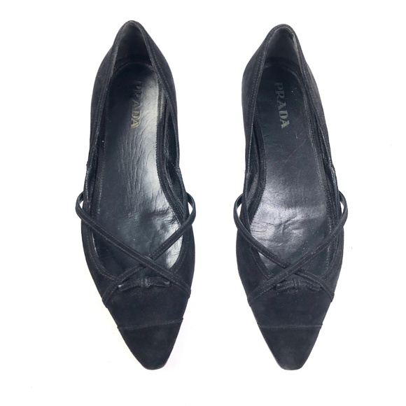 Prada | 37.5 Genuine Leather Black Pointed Flats - Picture 1 of 5